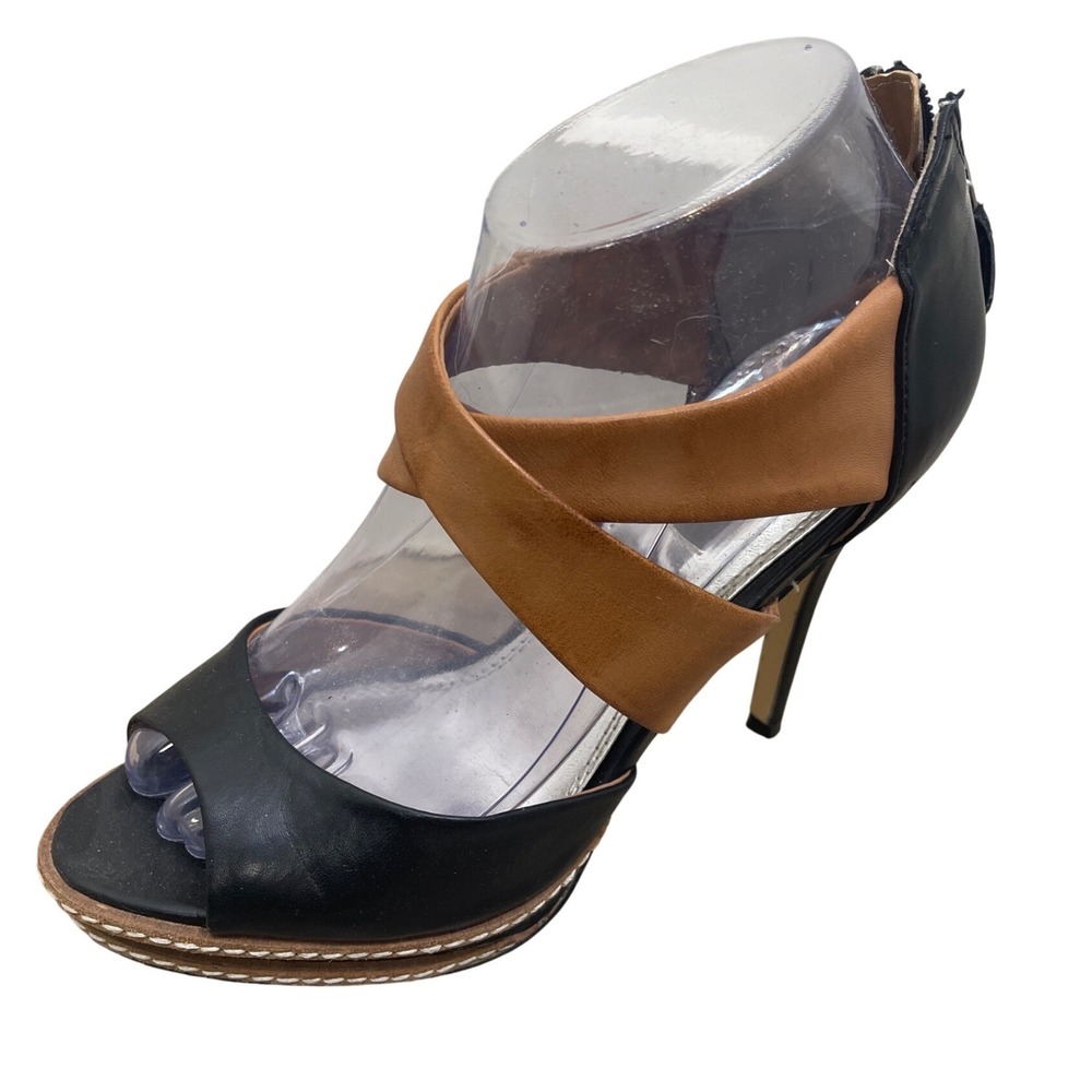 White House Black Market Two‎ Tone Leather Platform Sandals 7M Chic Womens
